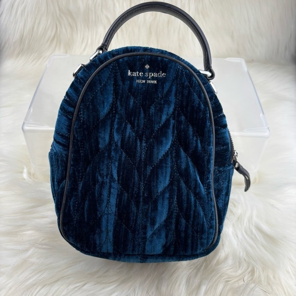 Kate Spade Briar Lane Quilted Crushed Velvet mini Midnight Blue Backpack main image 11